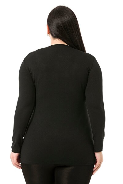 DISENTIS MODEST Large Size Crew Neck Long Sleeve Viscose Black Body