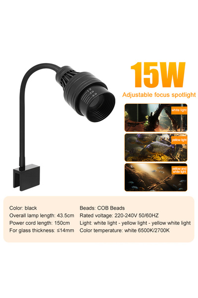 Choice1 مصباح ليد أبيض وأصفر 15 وات لتزيين حوض السمك مع تركيز قابل للتعديل ومصباح لنمو النباتات