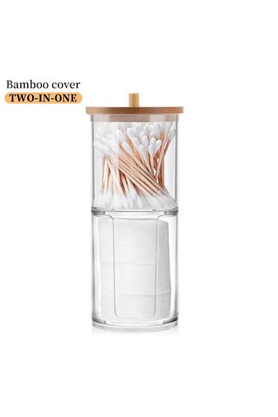 Choice G452a Cotton Swab Storage Box Portable Circular Container 2-in-1 Household Makeup Cotton Puff Storag