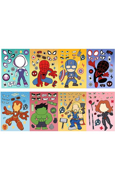 Choice 8 Sheets Disney Marvel Spiderman Iron Man Stickers Make a Face Game Sticker Kids Girl DIY Noteboo...