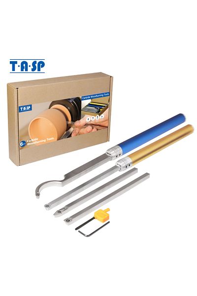 TASP Woodturning Tool Set Carbide Inserts Cutter 6 in 1 Wood Turning Tools Swan Neck Aluminum Han...