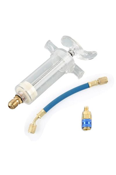 Choice White Car A/c Oil And Dye Injector 30ml With R-134a Low Side Quick Coupler Adapter 1/4" Sae Coolant