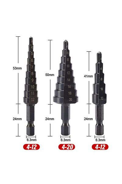 Choice 3pcs Hexagon Handle 3pcs Boxed Hexagonal Black Titanium Handle Pagoda Drill Step Small Three-piece S