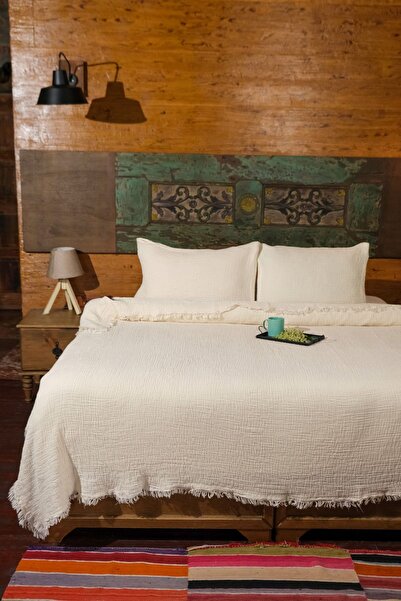 OTEXSA Ekru 4 Kat Müslin Yatak Örtüsü - Pike (200 X 220CM)