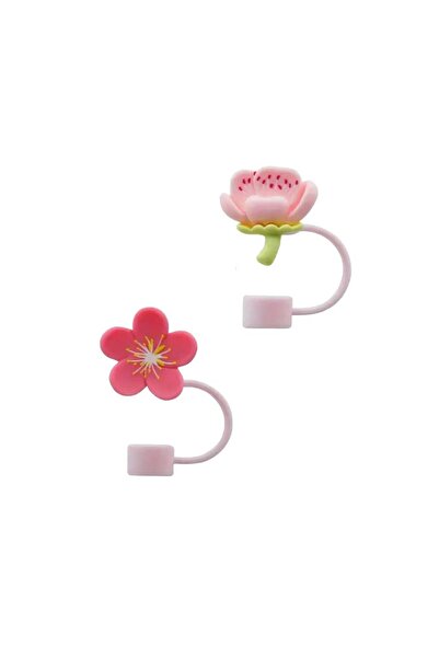 Su Matarası Silikon Pipet Ucu Tıpası - 2'li Pembe Lotus - Pembe 1