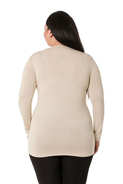 DISENTIS MODEST Plus Size Crew Neck Long Sleeve Viscose Beige Body