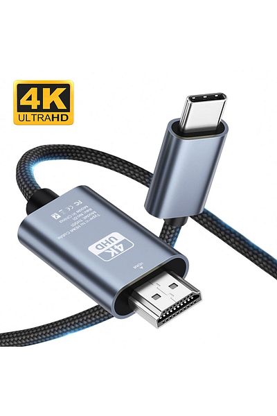 NIERBO Grey Usb C To Hdmi Cable 6.6ft 4k@60hz Braided Type-c To Hdmi Cable Ultra High Speed Adapter