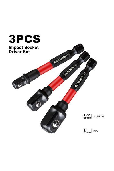 Choice 3pcs-3in Geinxurn Impact Socket Adapter Set,1/4"3/8"and1/2"drive,extension Bit With Holder,adapt Pow
