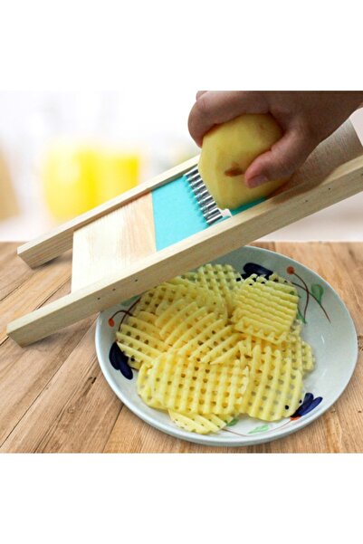 Choice مفرمة ويف سكين بطاطس مقلية شبكة بطاطس من الفولاذ المقاوم للصدأ مطبخ بطاطس خشبي منزلي رقائق البطاطس