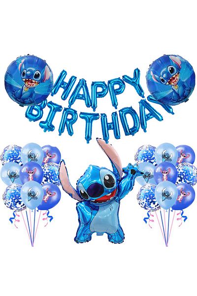 Choice Stitch 30inch Blue Stitch Set 34pcs Blue Pink Stitch Foil Balloon Set Happy Birthday Banner Balloon