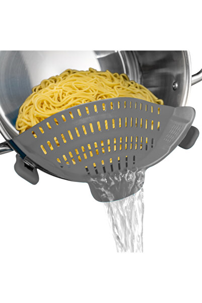 Choice مصفاة وعاء سيليكون رمادية اللون، قطعة واحدة، مصفاة وعاء سيليكون قابلة للتعديل بمشبك للأواني والمقالي والبو