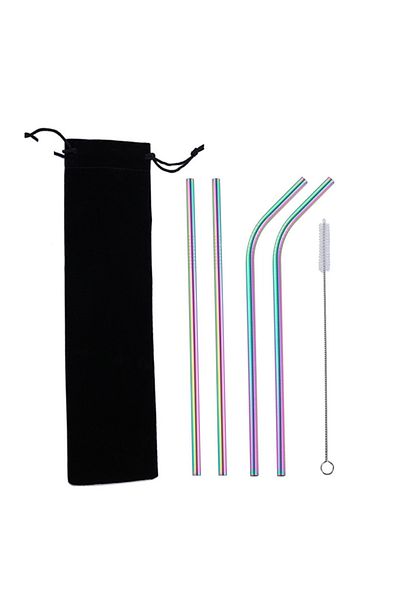 Choice Rainbow Color Set 5 Pieces Stainless Steel Straw Set Colorful Metal Straws Bar Drinks Coffee Milk Te