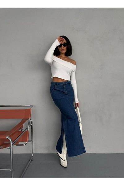 Zeo Basic FUSTA JEAN MAXI CU FĂȚĂ LA LATERALE