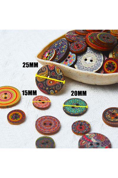 Choice 25mm 50pcs Retro Wooden Buttons 2 Holes Handwork Sewing Scrapbook Clothing Bosian Style Button Diy C