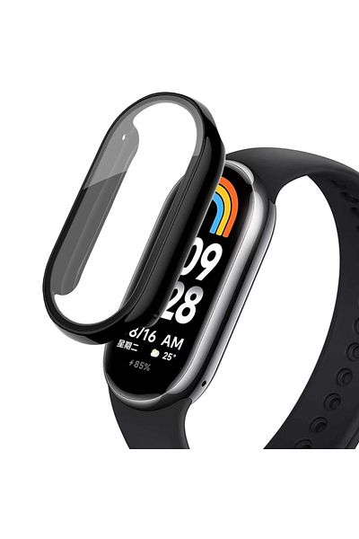 Choice غشاء واقي شاشة 2 في 1 أسود لسوار Xiaomi Mi Band 8 الذكي بتغطية كاملة وغطاء حماية للكمبيوتر الشخصي ضد الصدمات