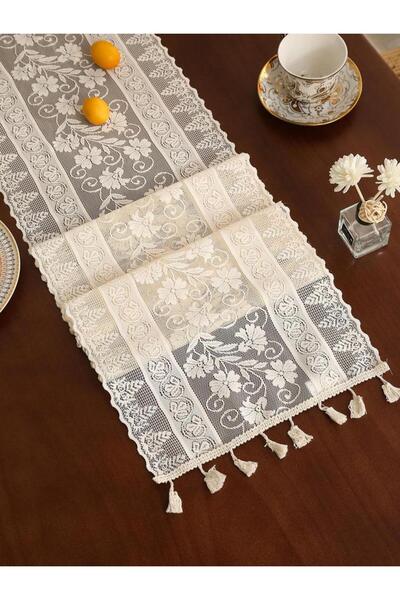 Choice 30x150cm Beige American Retro Pastoral Style Morning Glory Flower Bud Silk Ribbon Tassel Table Flag