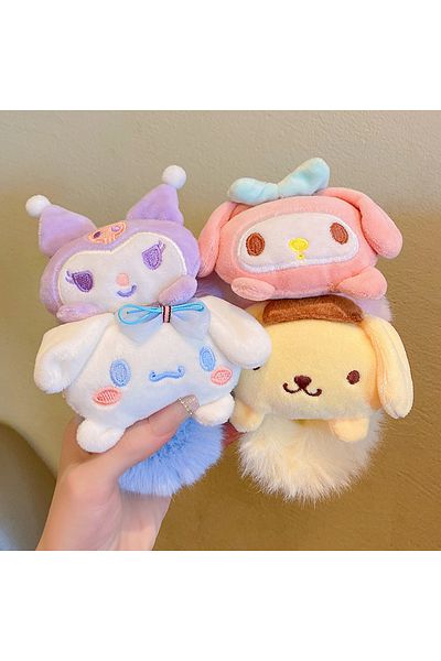 Choice 4pcs Sanrio Plush Scrunchie Anime Melody Kuromi Cinnamoroll Lady Tie Hair Rubber Band Headdress Girl