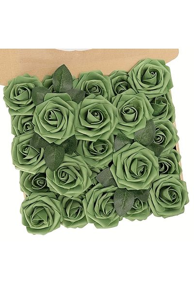 Choice Green Artificial Flowers 25pcs Real Looking Elf Green Foam Fake Roses With Stems For Diy Wedding Bou