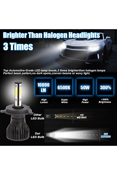 Choice 2PCS 4 Sides LED Headlights For Car H11 H4 H7 9005 9006 9012 H3 H1 H8 H9 6500K White Bulbs Auto H...