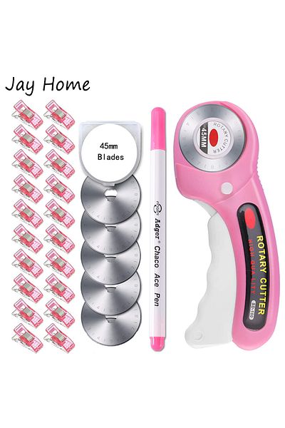 Choice 1 45mm Rotary Cutter With 5pcs Replacement Blades & Sewing Clips & Fabric Marker Pen For Diy Sewing.