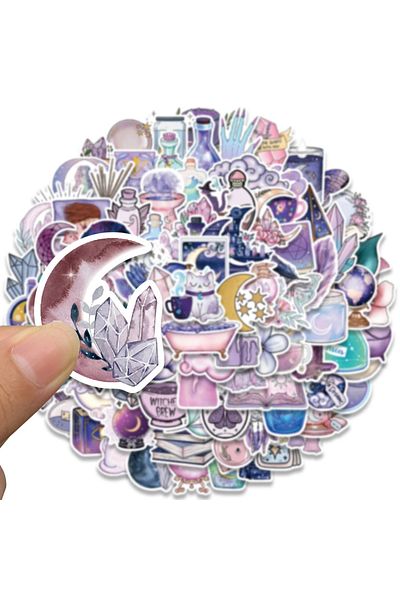 Choice 100pcs 100pcs Purple Magic Moon Sticker Pack Waterproof Phone Case Laptop Skin Aesthetic Stickers Di