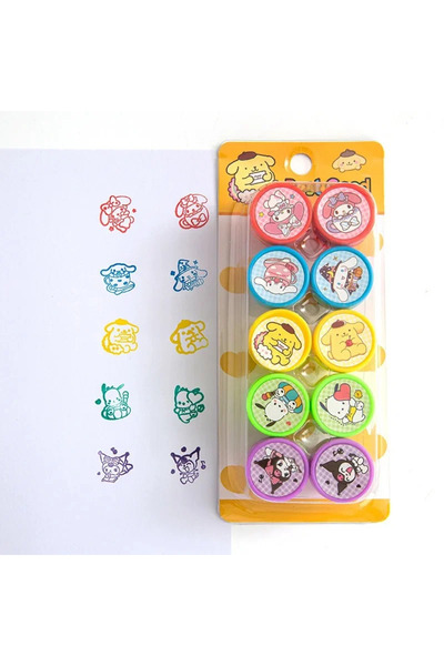 Choice Sanrio 10Pcs Sanrio Cinnamoroll Kuromi Melody Self-ink Stamps Cute Pompompurin Face Seal Painting Ph