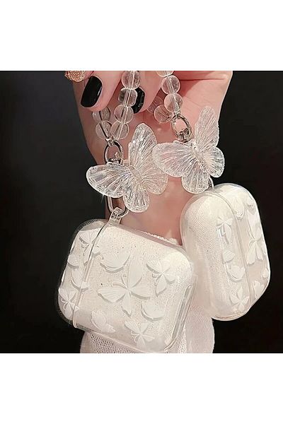 Choice For Airpdos 1 2 White Crystal Butterfly Pendant Bead Bracelet Earphone Case For Apple Airpods 1/2 /3