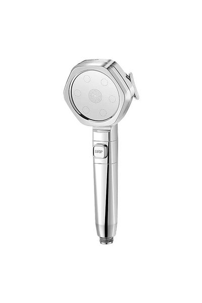Choice Silver Hexagonal Pressurized Shower Head Four-speed Supercharged Hard Abs Fall-resistant Water Filte