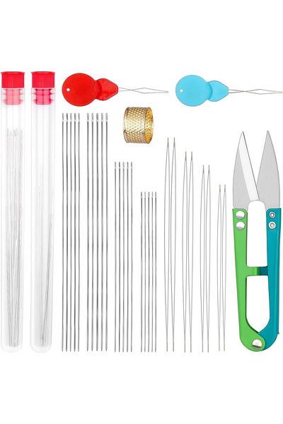 Choice Type1 Buddur Stainless Steel Beading Needles Kit With Threader And Thimble Scissor For Jewelry Makin