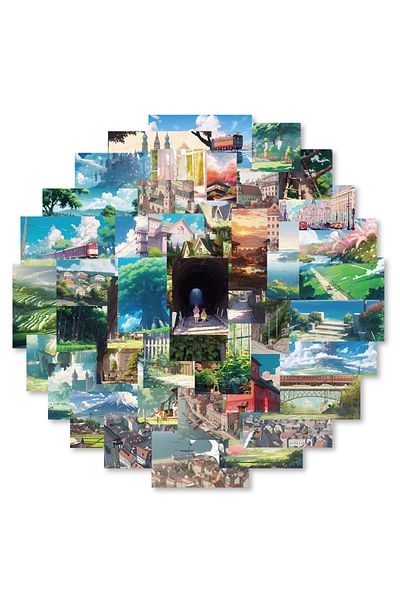 Choice 60Pcs Anime Cartoon Street View Landscape Stickers Waterproof ins Aesthetic Decals for Scrapbook ...