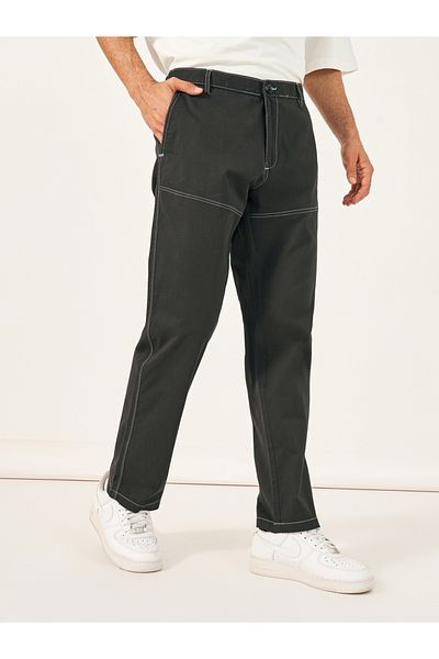 Styli Contrast Stitch Detail Cotton Twill Relaxed Fit Chino