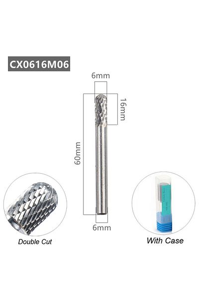 atooltour Double Burr 6x6mm Tungsten Carbide Rotary File Burr Style C Ball Nose Cylinder 6mm 1/4 Shank Mould C