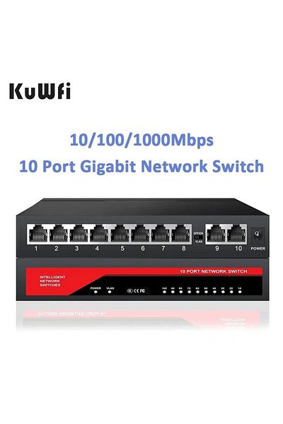 Choice KuWFi 10 Port Gigabit Network Switch 1000Mbps Ethernet Switch RJ45 LAN Hub Desktop Fast Switch fo...