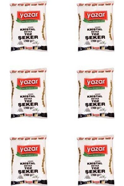 YAZAR Kristal Toz Şeker 1 Kg x 6 Adet