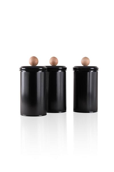 The Mia Stripe Tea Coffee Candy Jar Black 1.20 Lt