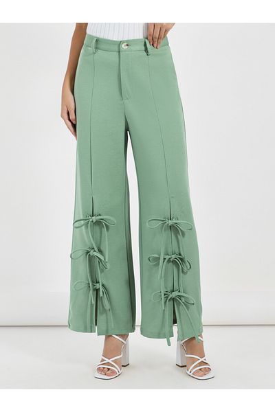 Styli High Rise Split Hem Wide Leg Knotted Pants