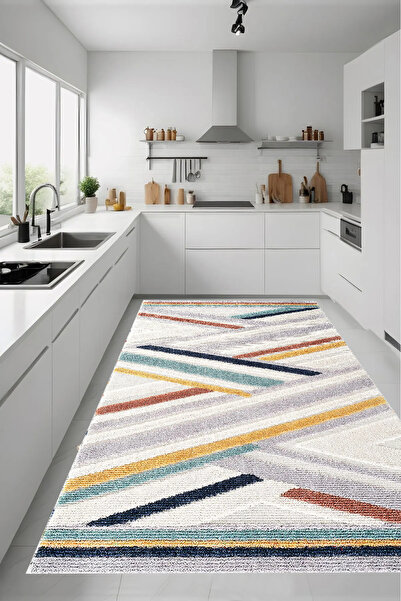 LTS HOME Dijital Kaymaz Yıkanabilir Modern Renkli Mutfak Halısı Salon Halısı ...