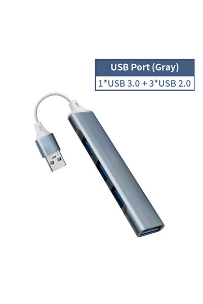 Choice موزع USB رمادي اللون بأربعة منافذ، من النوع C، يدعم USB 3.0 و USB 3.1 ...