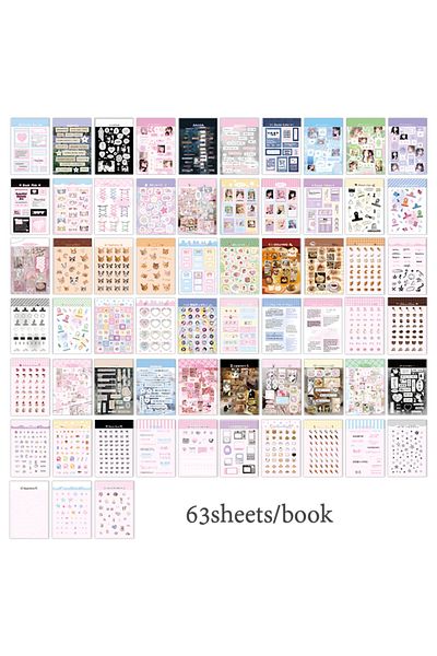 mr.paper S23287-1 Mr. Paper 1style 63 قطعة / كتاب كتاب ملصقات لفائف DIY كتيب مذكرات حافظة الهاتف التقويم La