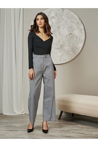 Styli High Rise Wide Leg Pants with Pleated Details