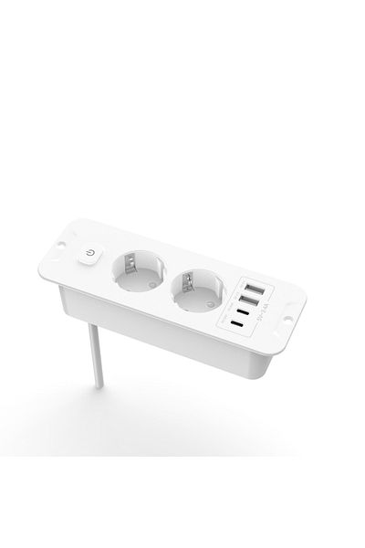 Choice مقبس طاولة EU 2 أبيض EU مع 2 USB A 2 Type C Pd20w شحن سريع، مقبس مدمج