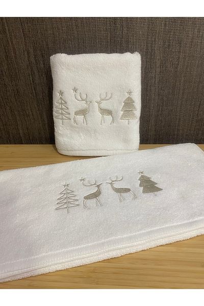 MEYN COLLECTİON Christmas Themed Embroidered Hand Towel