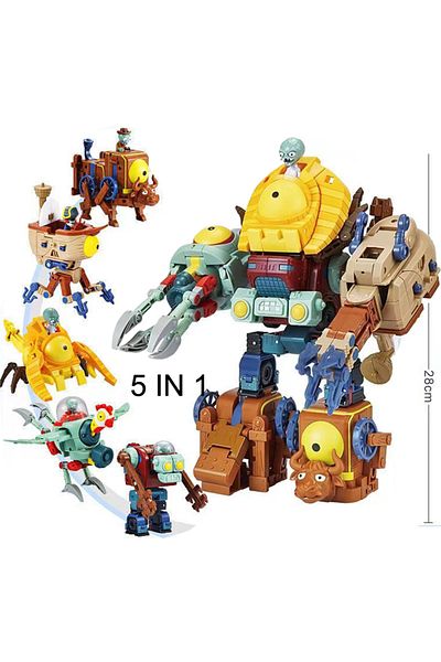 Choice No Box 5 In 1 Boss Plants Vs. Zombies Boss Robot Melon-pult Chomper Action Figure Model Set Pvc Defo