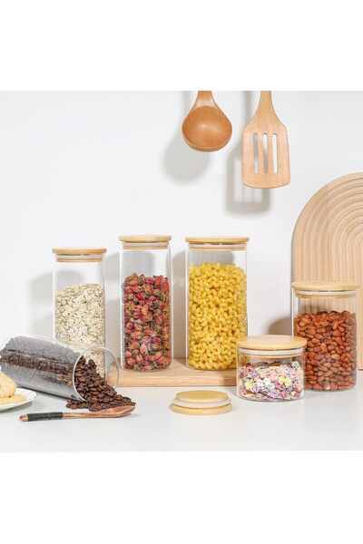 Generic 3 Pack Glass Storage Jars with Airtight Bamboo Lid 1000ML