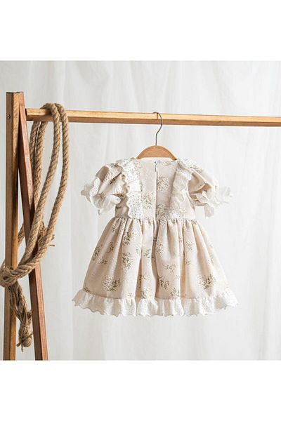 Pop Girl's Festoon Detailed Daisy Beige Dress