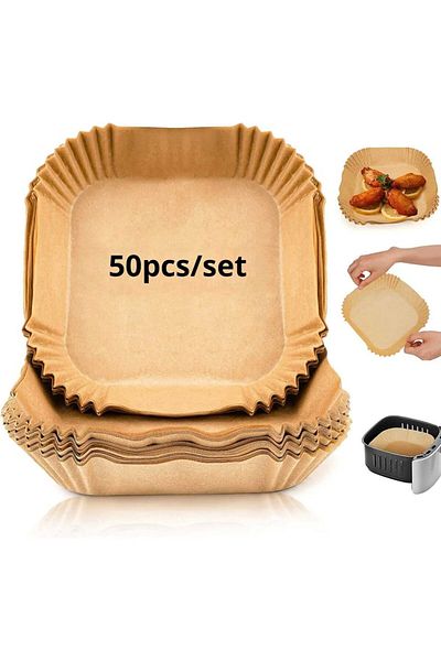 Choice Square Brown 50pcs/set Disposable Air Fryer Paper Liner 23CM Oil-proof Water-proof Airfryer Disposab