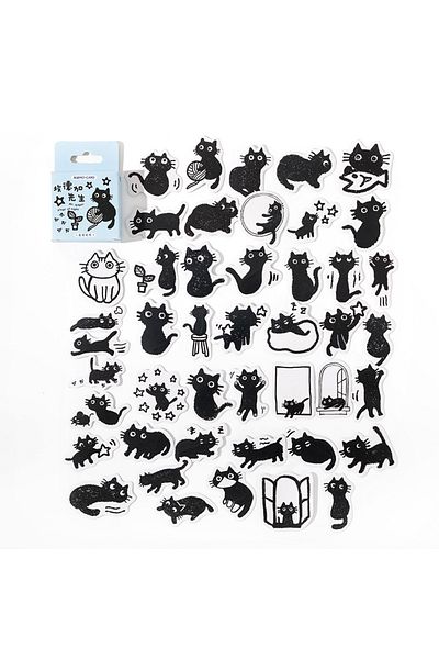 Choice A 45pcs Kawaii Little Black Cat Decorative Boxed Stickers Scrapbooking Label Diary Stationery Album.