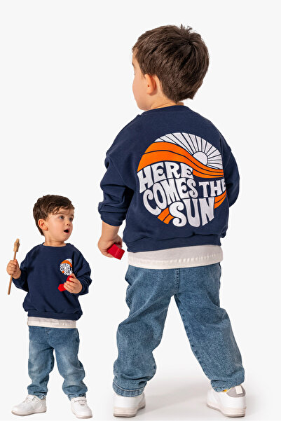 Jikko Baby Baskılı Sweatshirt Kot Pantolon 3'lü Bebek Çocuk Takımı 9039