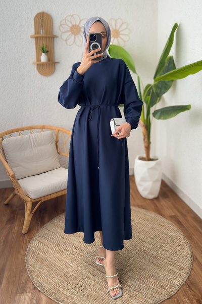 Salih Çelebi İp Kuşaklı Scuba Elbise 2211 - LACİVERT