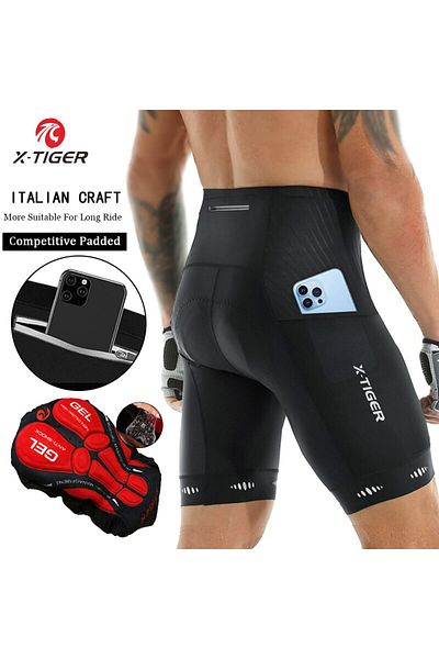 X-TIGER Europe-XXL black X-TIGER Men Cycling Shorts with Back Pocket 5D Gel Padded Bike Shorts for Men Mount